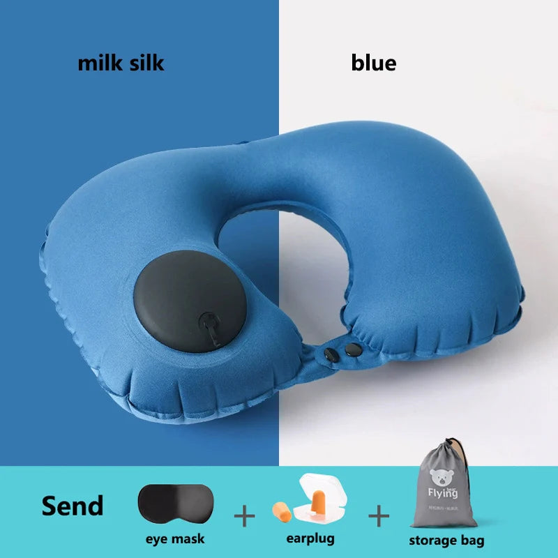 New Outdoor Camping Inflatable U-shape Pillow Comfort Neck Support Milk Silk & Flocked Travel Pillow for Car Plane And Home Use