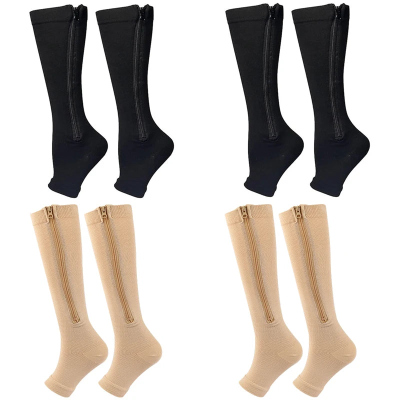 4 Compression Socks for Varicose Support with Zipper Outdoor Running Fitness Hiking Anti-fatigue Medical Diabetes Swelling Care