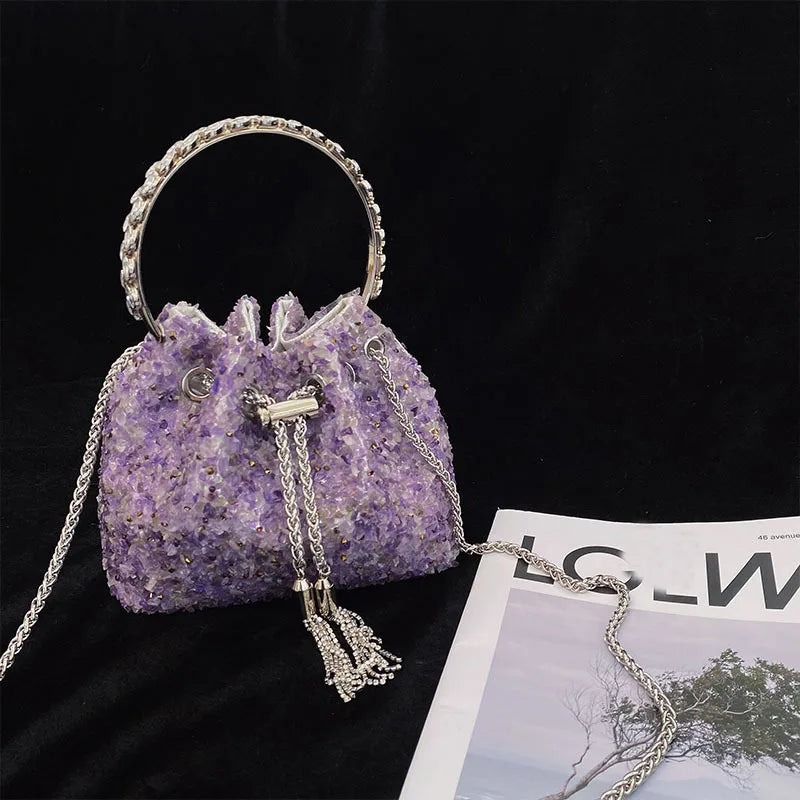 Wedding Party Bucket Purse Metal Ring Handle Women's Handbag Shoulder Messenger Bag