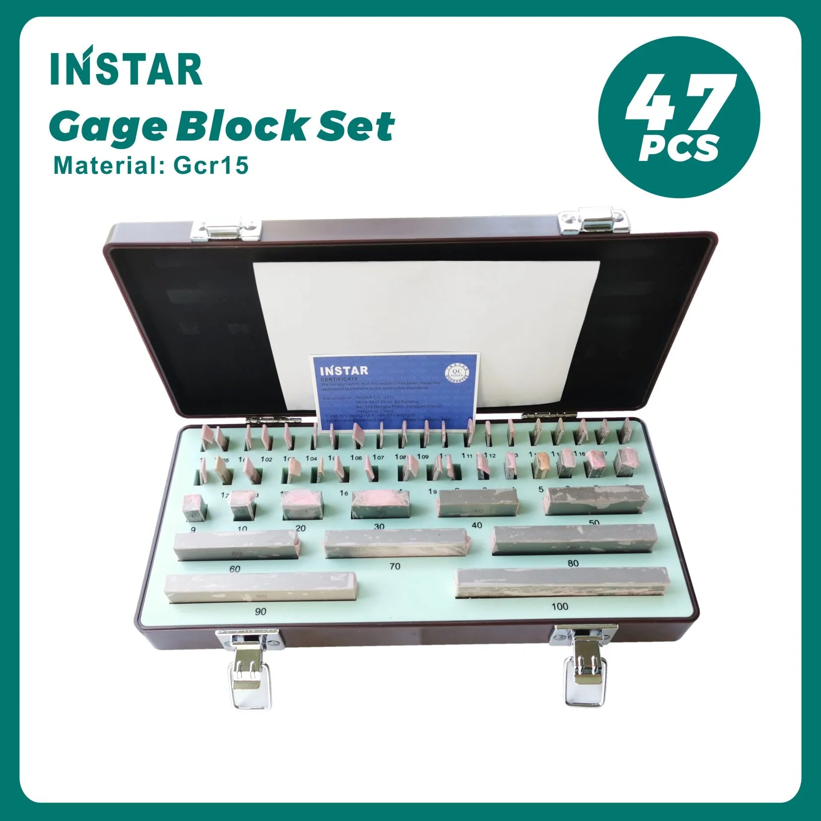 INSTAR Gage Block Set 38PC 47PC Grade 0 High Accuracy 0.00045mm Hardened Steel Gcr15 Industrial Quality 1.005-10-30-50-100mm