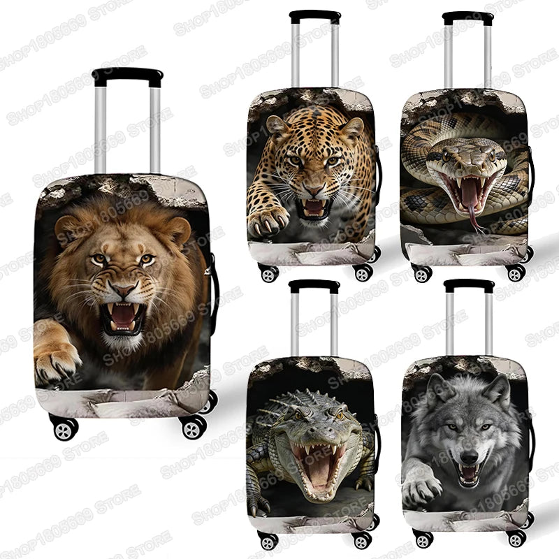 3D Animal Tiger / Lion / Wolf Bursting Through Wall Luggage Cover Elastic Trolley Case Covers Suitcase Protective Cover