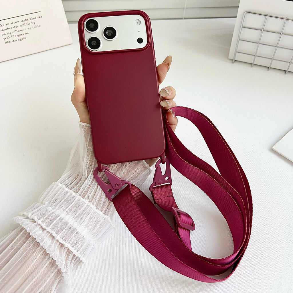 Crossbody Lanyard Matte Silicone Soft Case For iPhone 17 Pro Max 16 12 11 15 Pro 13 14 Plus Necklace Strap Shockproof Cover