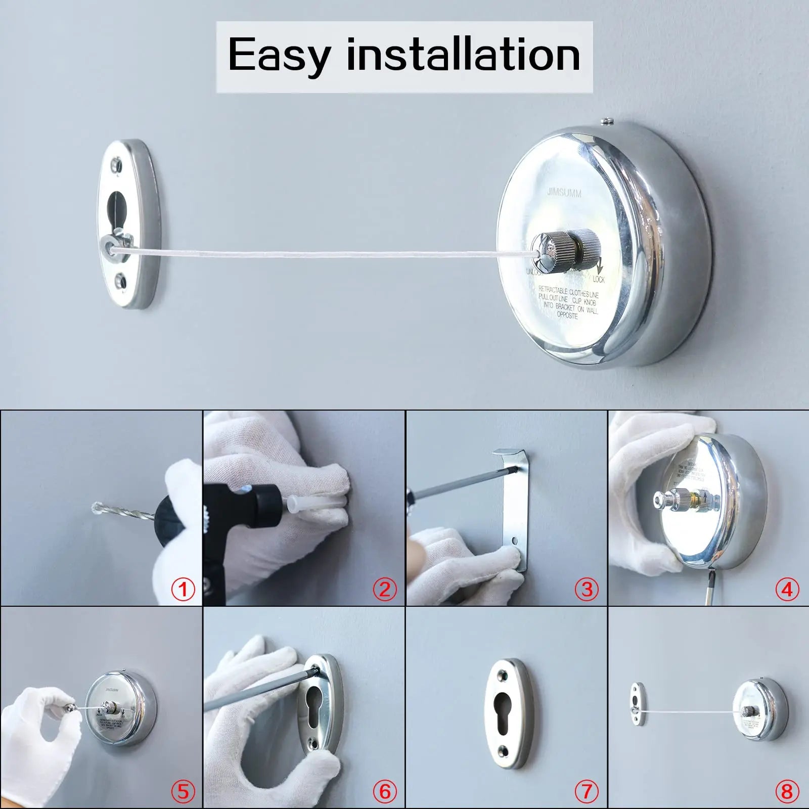 3.6 Stainless Steel Retractable Clothesline Set with 10 Stainless Steel Clothespins for Indoor and Outdoor Quilting
