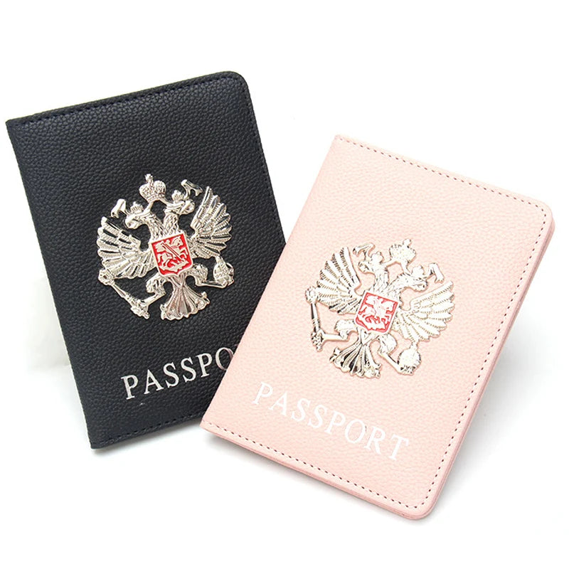 Metal Russian National Emblem Passport Cover - Fashion Travel Wallet & Document Organizer with Passport Clip
