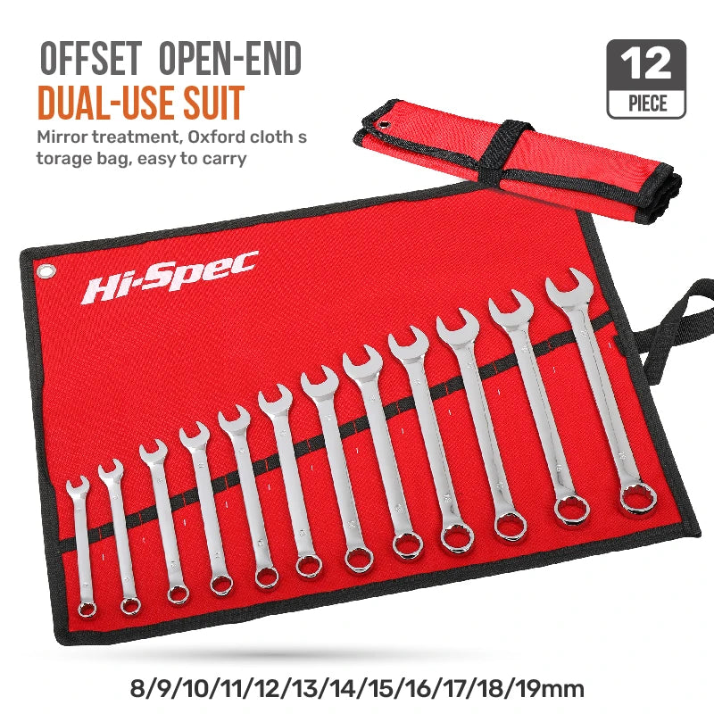 Hi-Spec Offset Open-End Dual-Use Combination Wrench Set CR-V Opened Ring Combo Spanner Hand Tool Kit for Home Repair