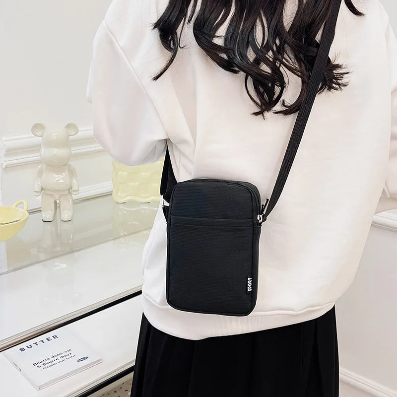 New Fashionable Mini Phone Pouch Square Vertical Tote Bag Simple Shoulder Bag Portable Lightweight Canvas Coin Crossbody Bag