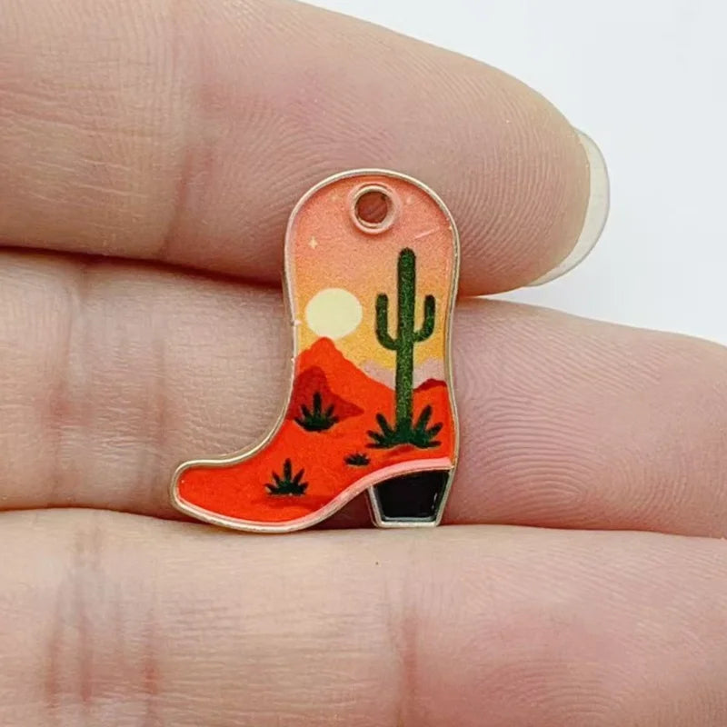 10 pcs Color Printed Cowboy Boots Alloy Pendant European and American DIY Jewelry Accessories Spot Wholesale