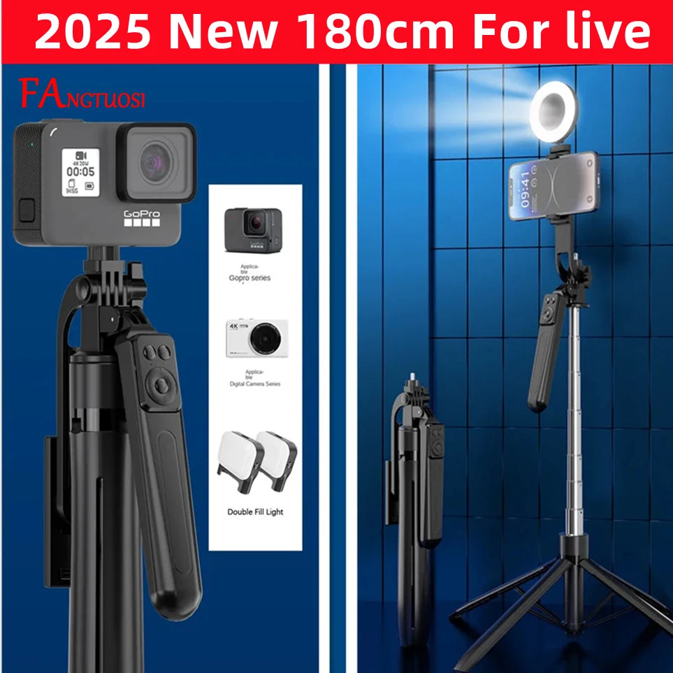 FANGTUOSI New 180cm Wireless Selfie Stick Brackets with Phone Holder Tripod for Smartphone Camera Stand With Bluetooth Shutter