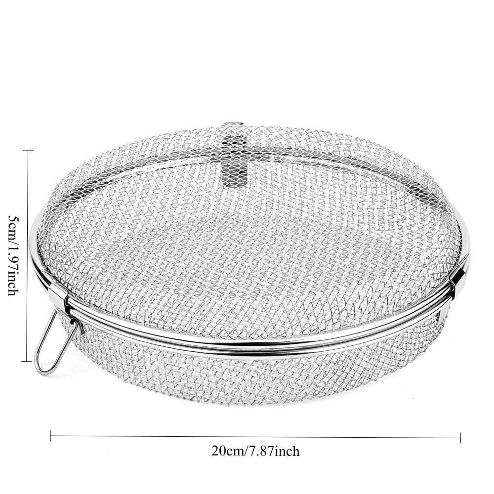 Stainless Steel Round BBQ Grill Basket, 20cm/7.87in Multipurpose Mesh Roasting Cage For Air Fryer Oven Camping Barbecue Popcorn