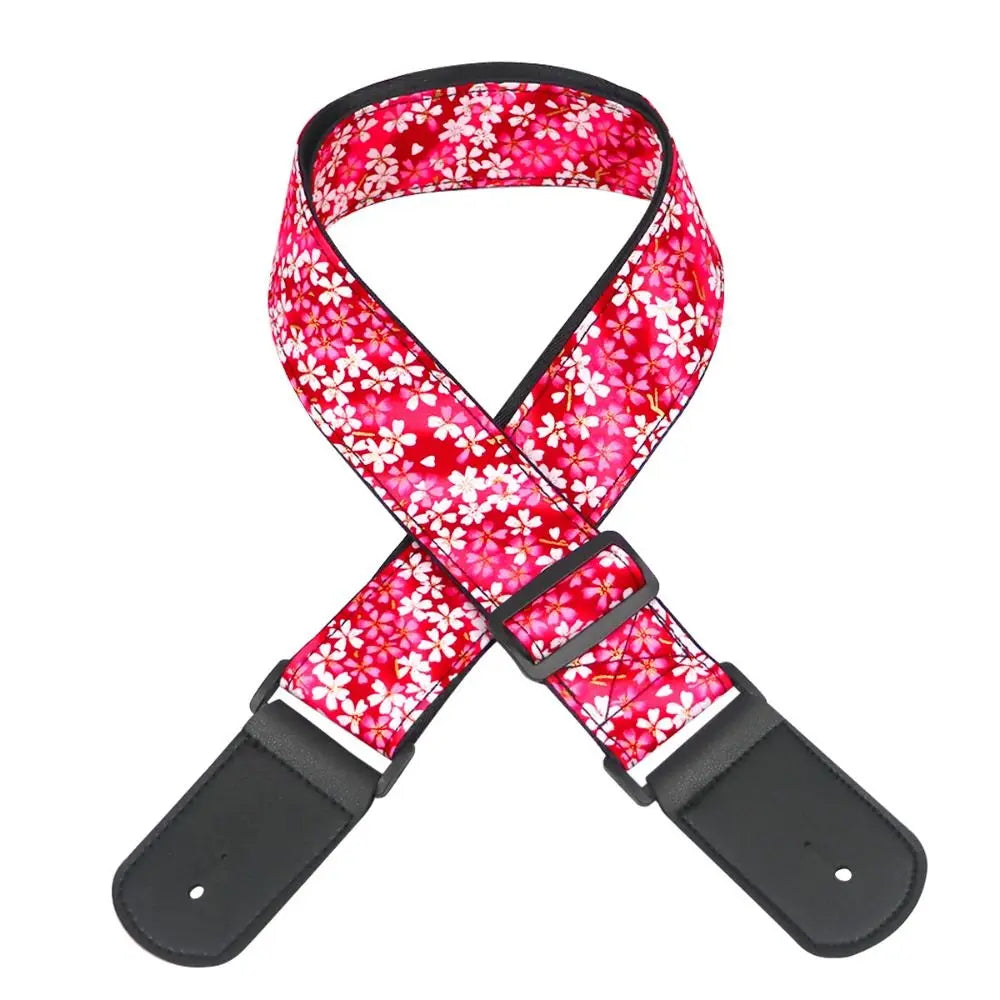 Vintage Guitar Strap Embroidered Print Red Crowned Crane Electric Guitar Belts Waves Ethnic Style Guitar Shoulder Belt Ukulele