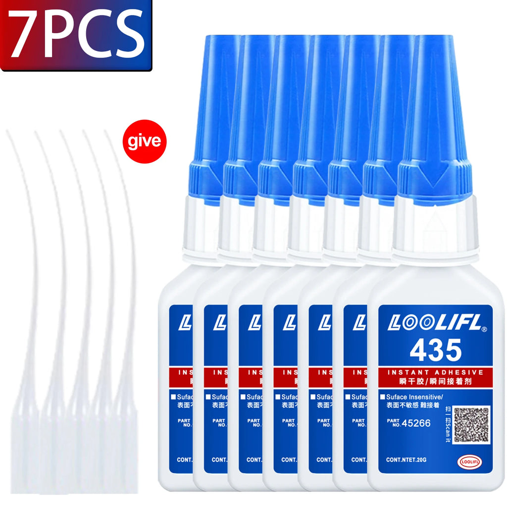 LOOLIFL 435 Multi-Purpose Super Glue Cyanoacrylate Adhesive Instant Fast Adhesive Rubber Wood Glass Stronger All Bonding Tool
