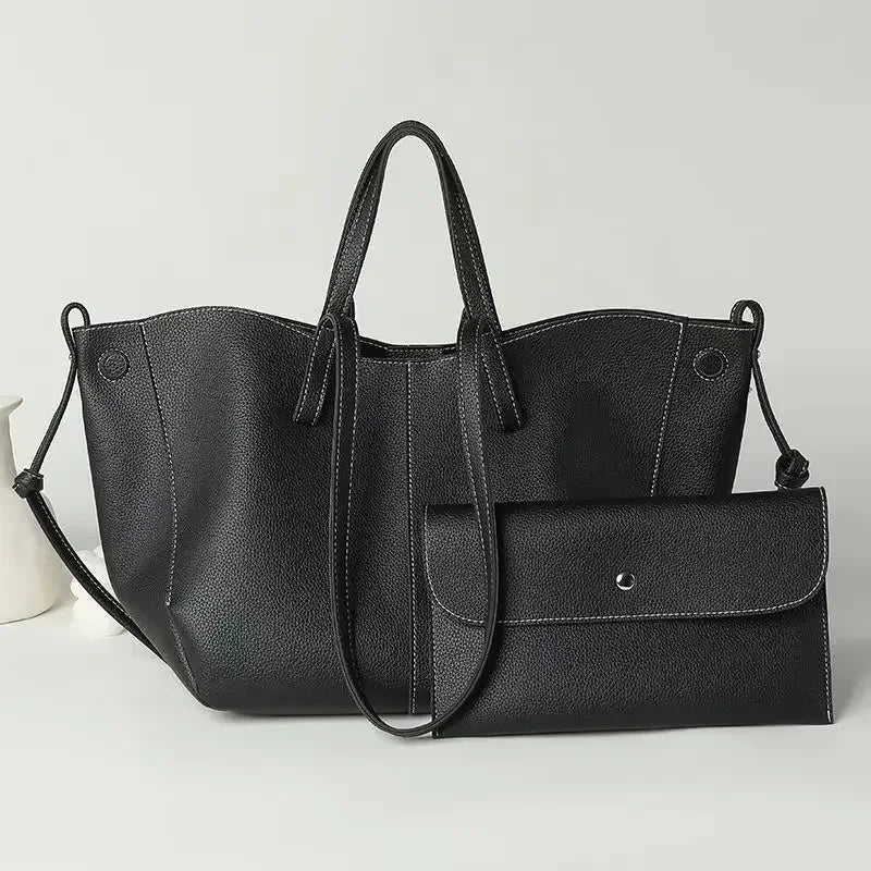 New France PU Leather Tote Large Capacity Women's Senior Sense Shoulder Underarm Bag Fashion Trend Magnetic Snap Interlayer