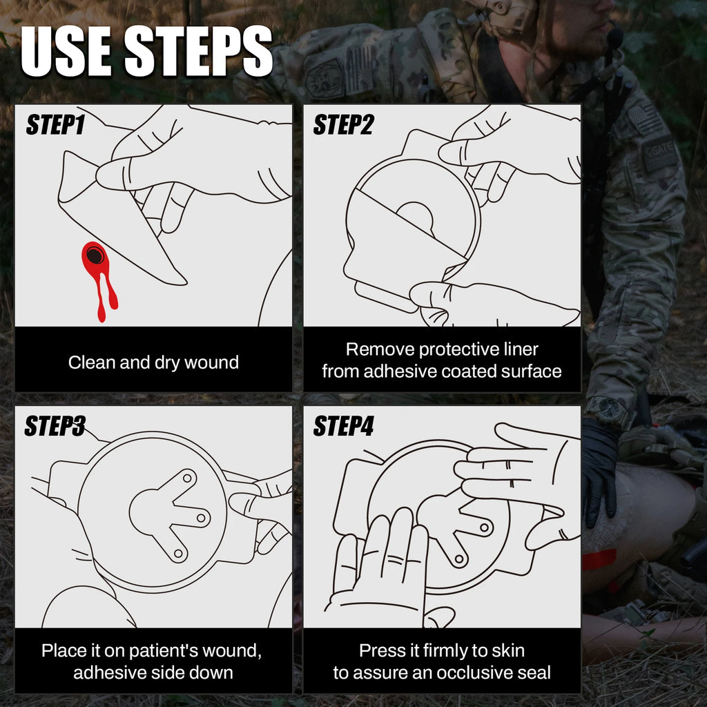 Ce Approved Rhino Rescue Chest Seal Vent Medical Combat Chest Seal Vented With Valved Wound Dressing Trauma Bandage