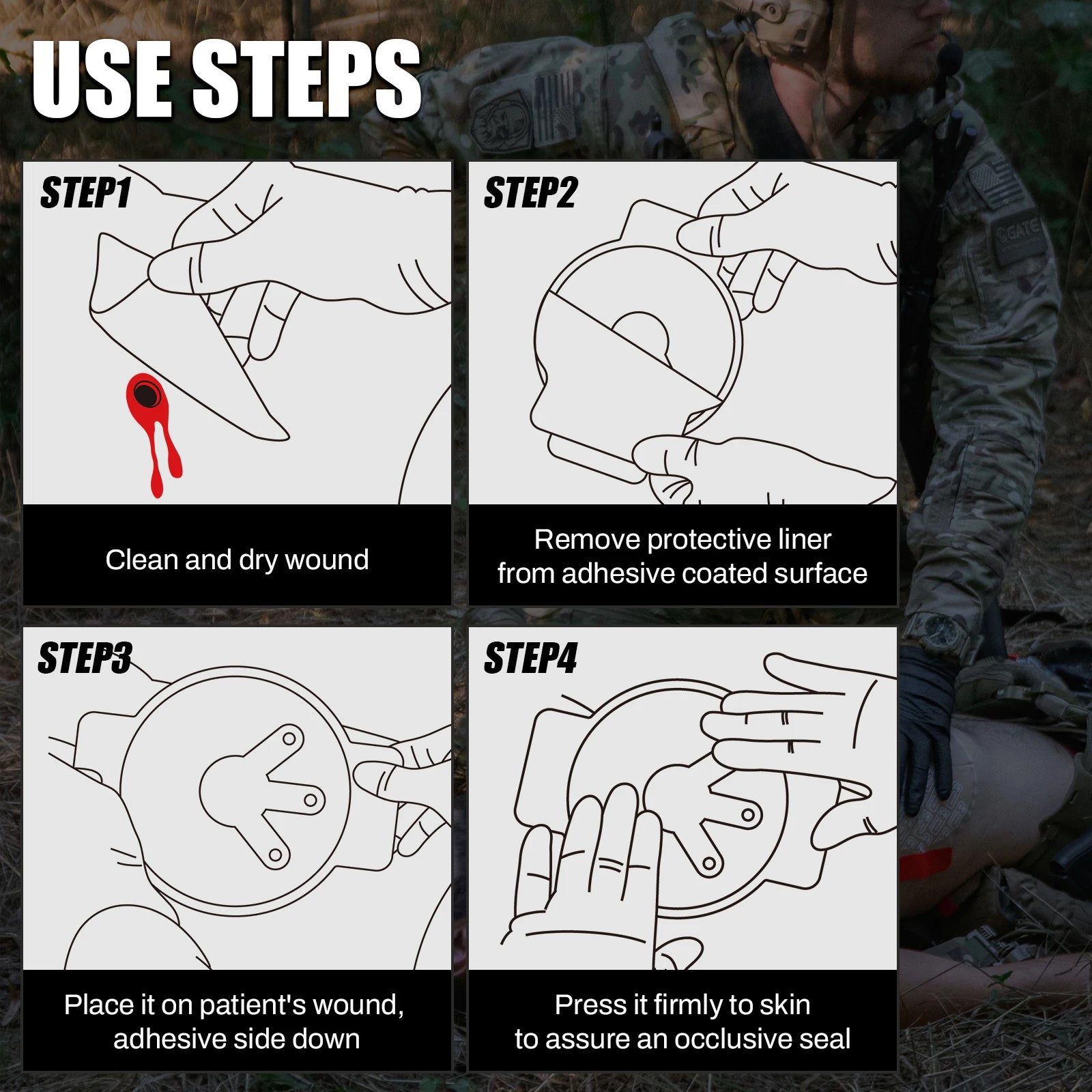 Ce Approved Rhino Rescue Chest Seal Vent Medical Combat Chest Seal Vented With Valved Wound Dressing Trauma Bandage