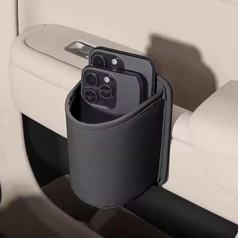 Punch-Free Car Door Side Storage Box Waterproof Leather Mini Storage Holder