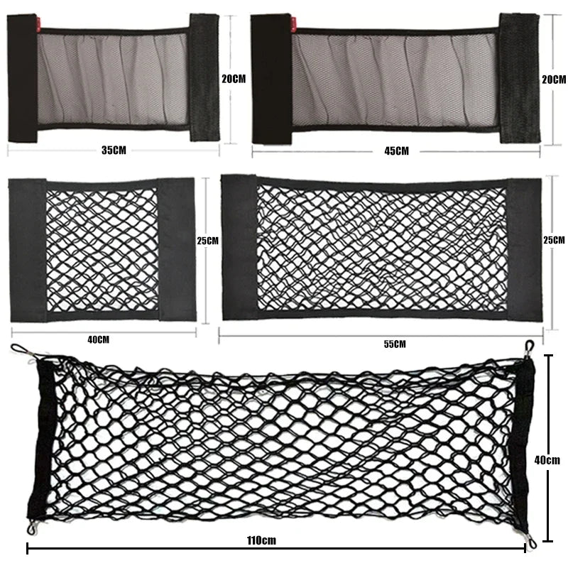 Car Back Rear Organizer Net Seat Elastic String Magic Sticker Universal Storage Pocket Bag Auto Car Trunk Organizer Wholesale