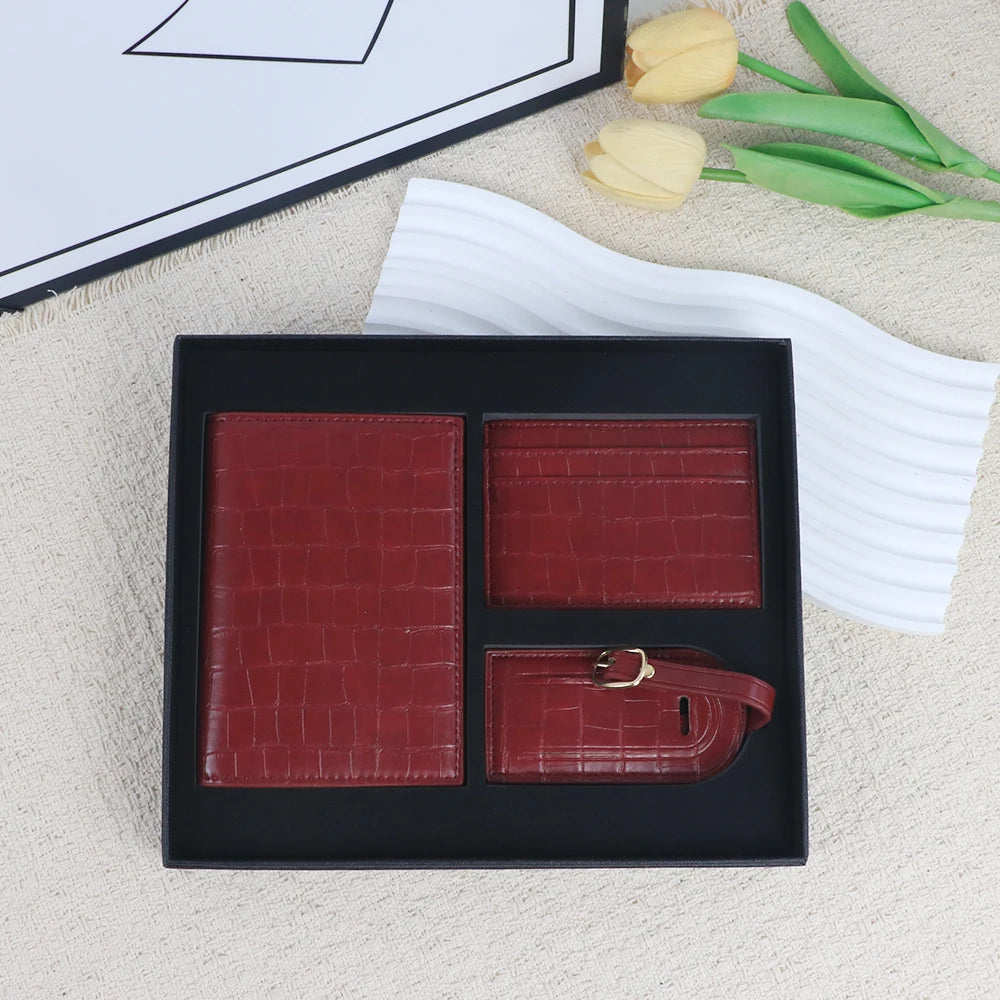 Customized name PU leather luggage tag card bag passport bag gift box zero wallet card bag anti-loss card portable gift