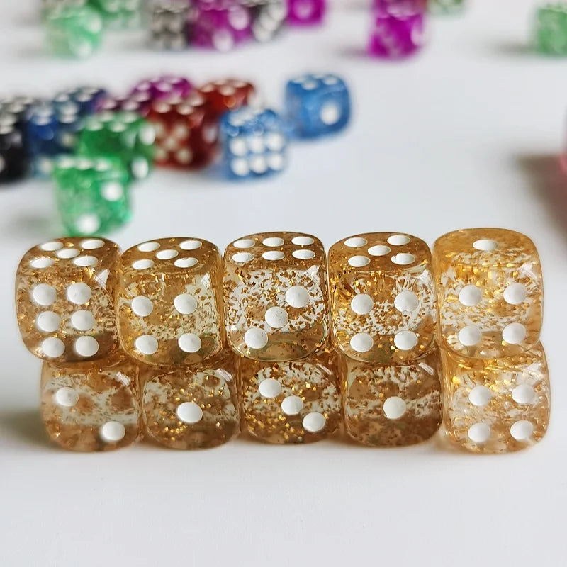 Set of 10pcs Glitter Dice Roller D6 6 Faces  12mm Casino Game Dice D6 Mini Dice in OPP Bag For Table Board Game