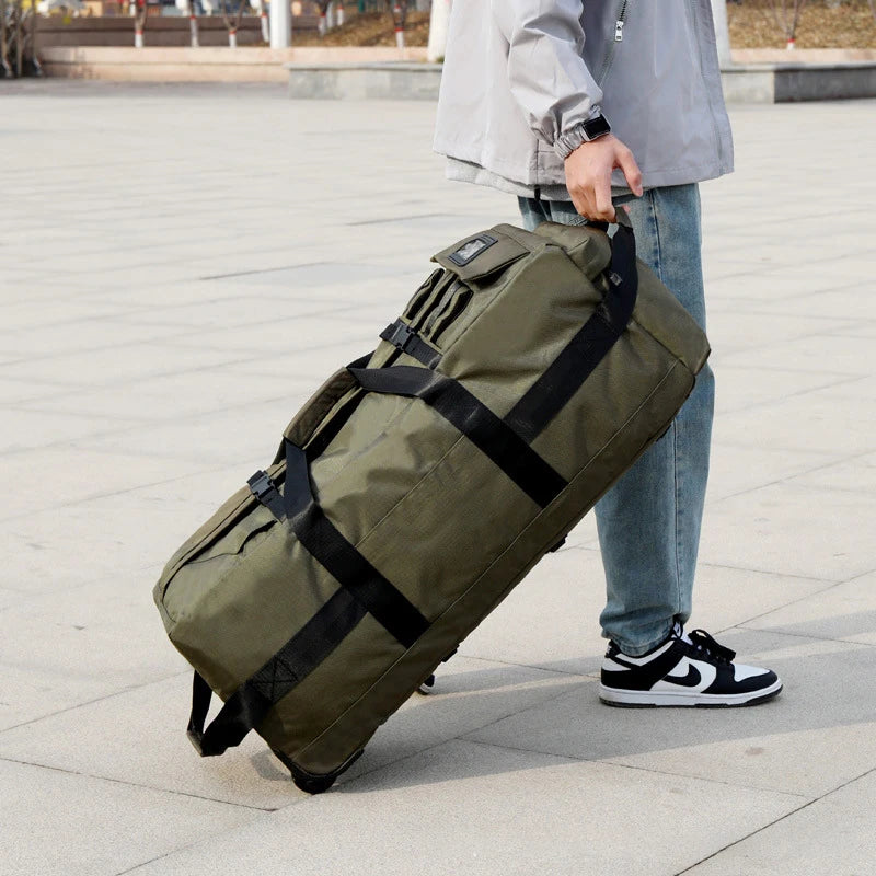 Large Capacity Travel Rolling Backpack Men Check in Bag Foldable Travel Trolley Bag Wheeled Suitcase Oxford Rolling Luggage Bag