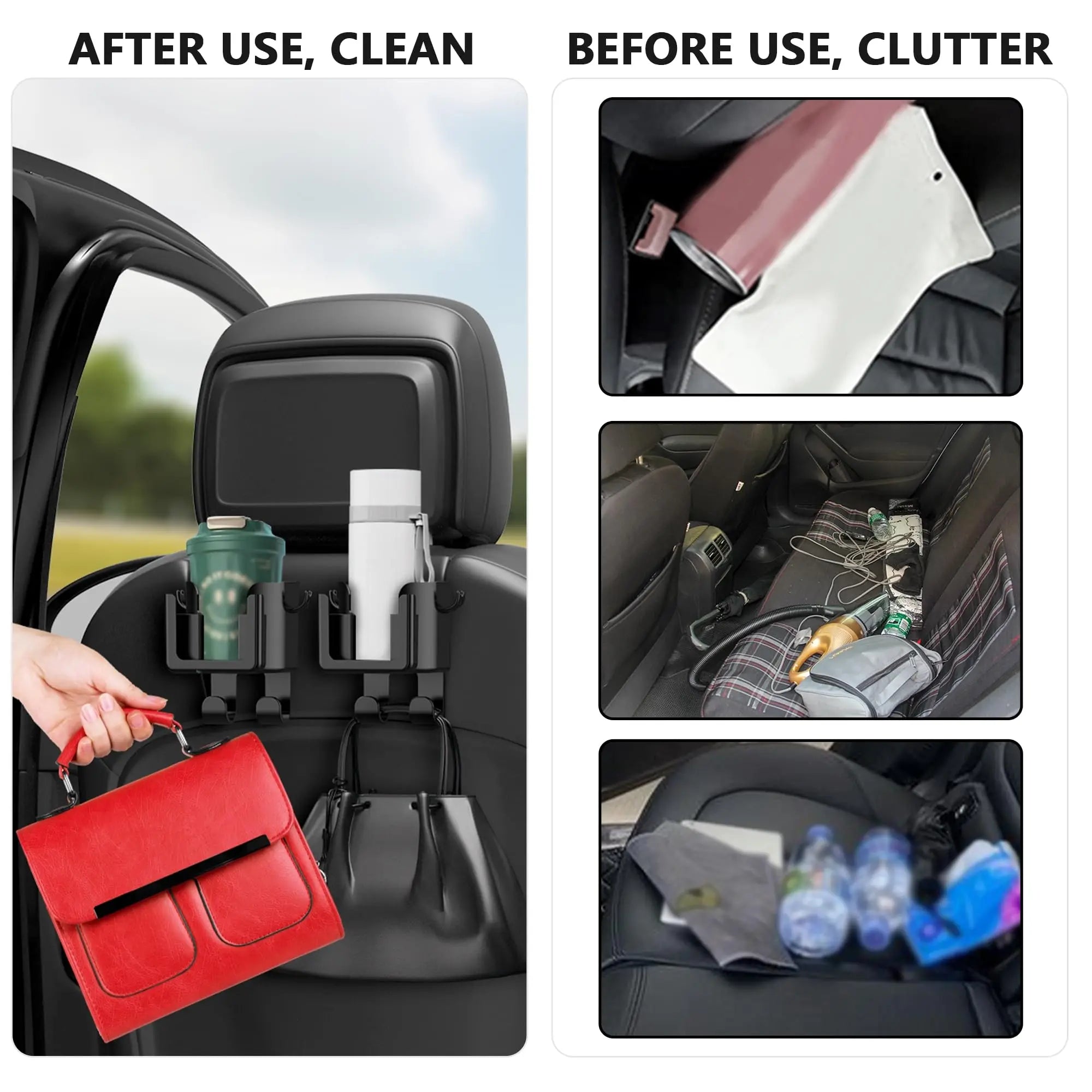 Car Seat Backrest Storage Rack with Cup Holder, Phone Holder, and Hooks, Saving Space, Automotive Parts