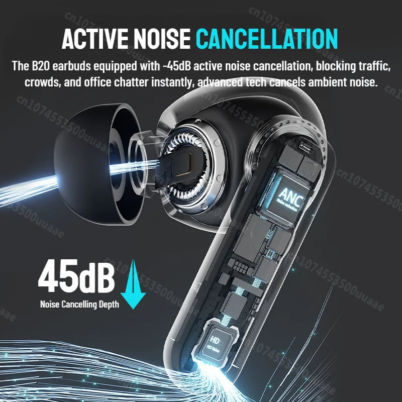 Zombies Cat B20 Alloy ANC Bluetooth 6.0 Earbuds -45dB Active Noise Cancellation Headphones Powerful Bass TWS Wireless Earphone