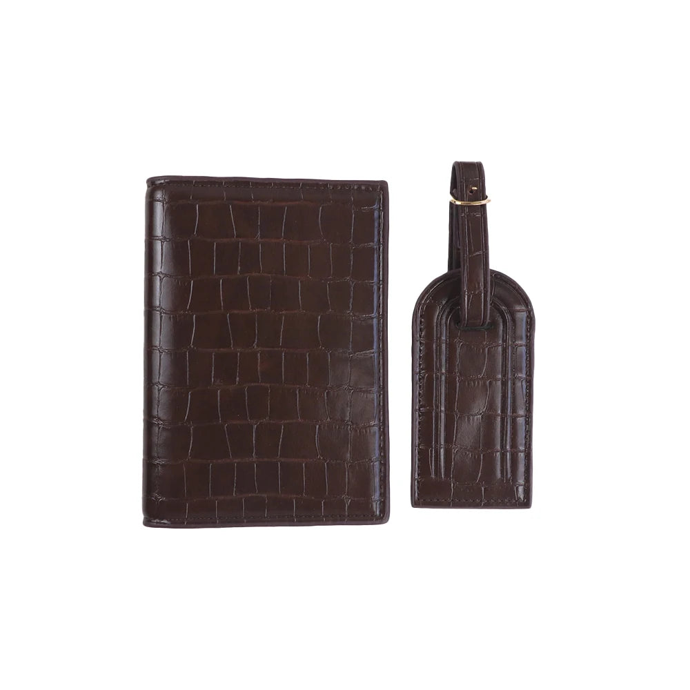Customized Name PU Leather Crocodile Skin Pattern Luggage Tag + Passport Holder Set for Luggage Bag Accessories