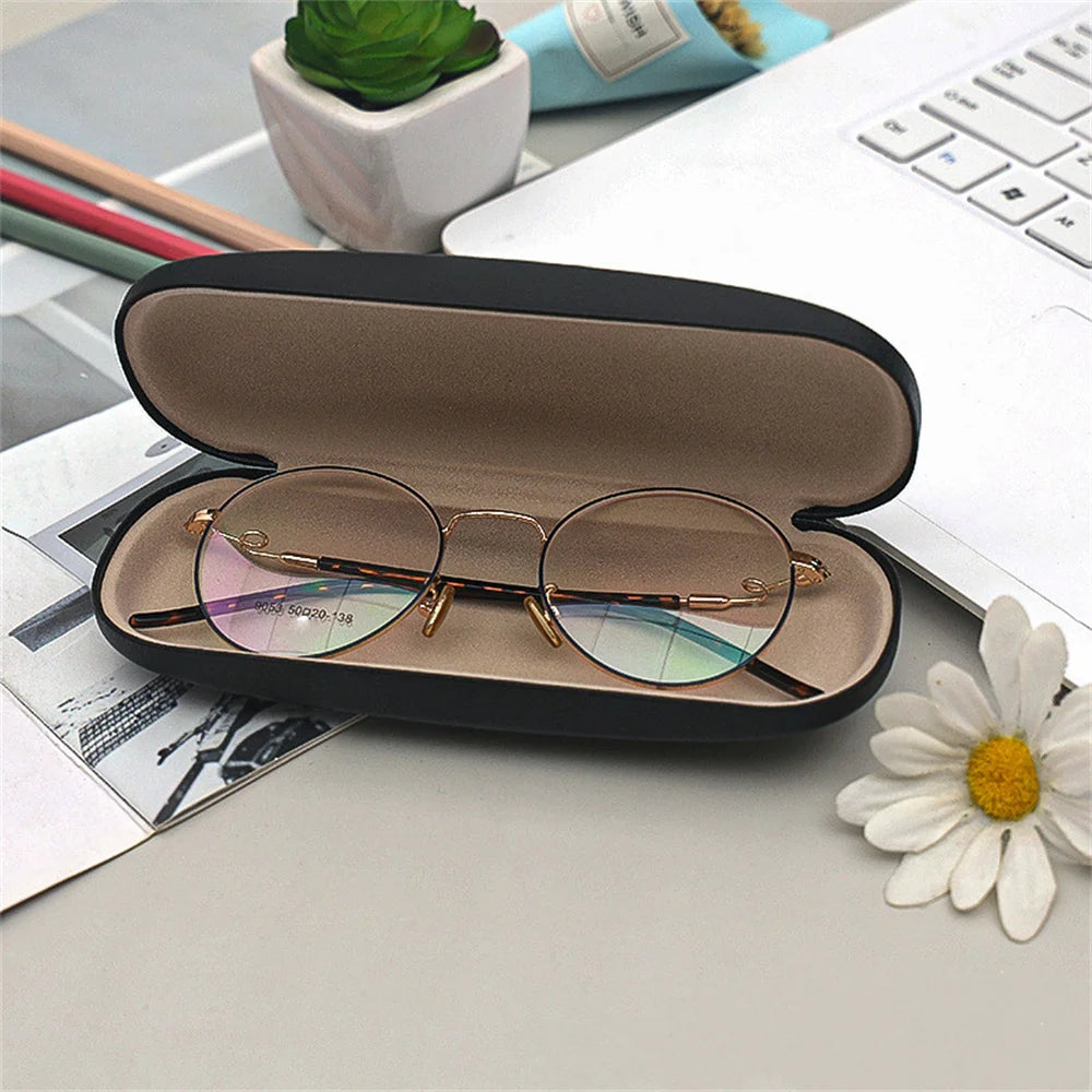 Unisex Hard Glasses Box for Men Women Reading Myopia Glasses Protector Case PU Leather Solid Color Fashion Eyewear Accessories