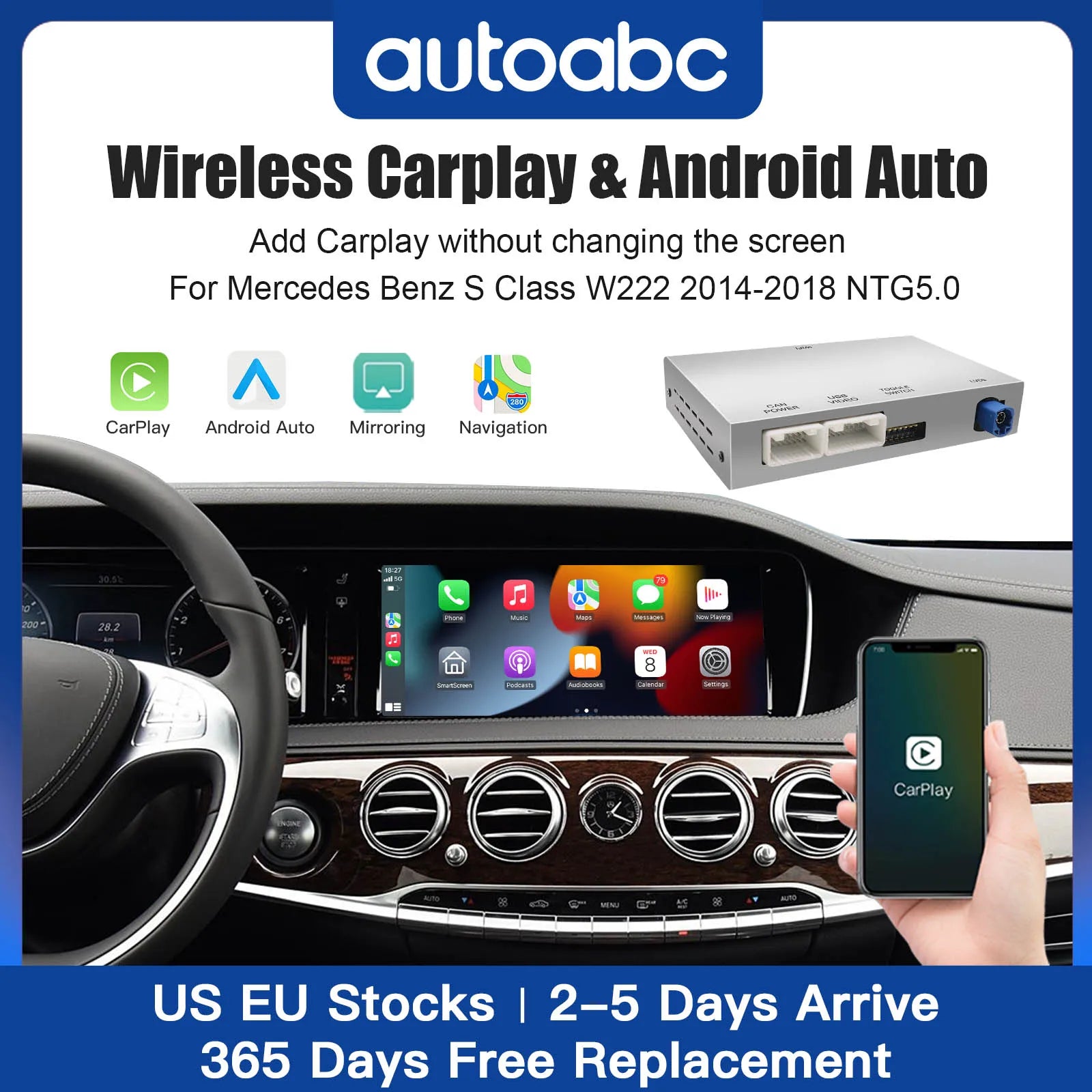 Wireless CarPlay Android Auto for Mercedes Benz S-Class W222 W217 2014-2018NTG5.0 with Support for camera functions Mirror Link