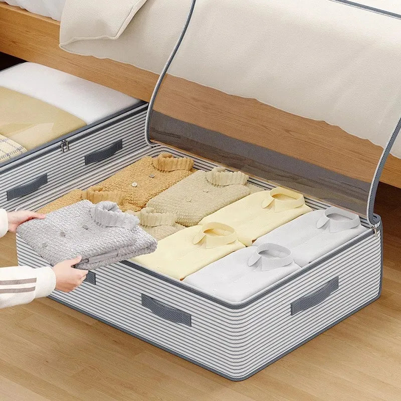 Non-Woven Large Storage Organizer Bag -Heavy-Duty Fabric with Clear Window Multi-Layer Clothing Organizer for Closet Under-Bed