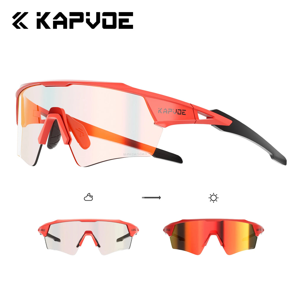 Kapvoe Hot Shadowless Photochromic Cycling Glasses Lighteight UV400 Sunglasses Men Women Bike MTB Eyewear Riding Outdoor Running