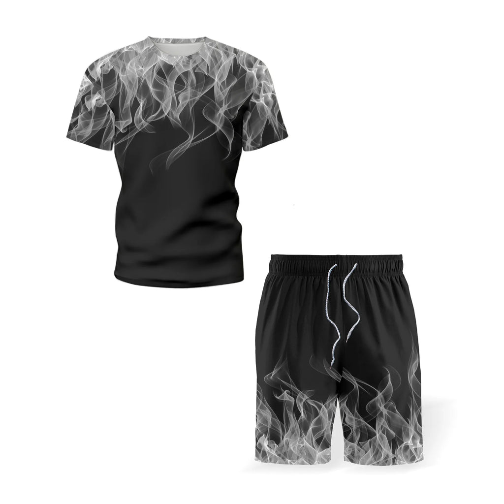 Summer Colorful Flame 3D Print Tracksuits Men Women Casual Short Sleeve T-Shirt Shorts Sets 2pcs Sportswear Suits Man's Clothing