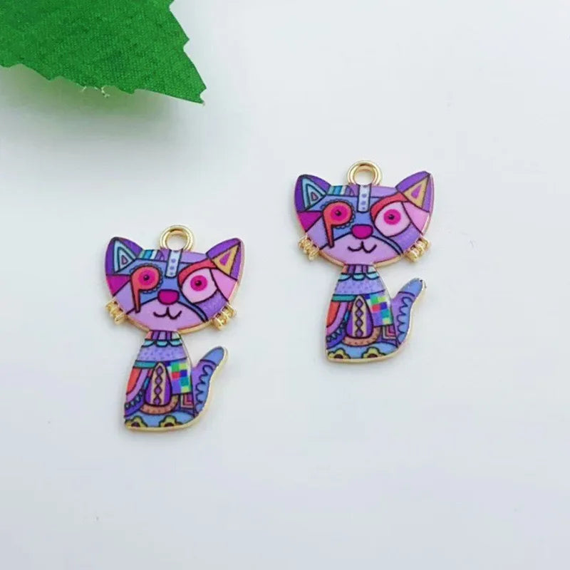 13pcs alloy oil dripping mechanical cat pendant, DIY jewelry making earrings, keychains, accessories