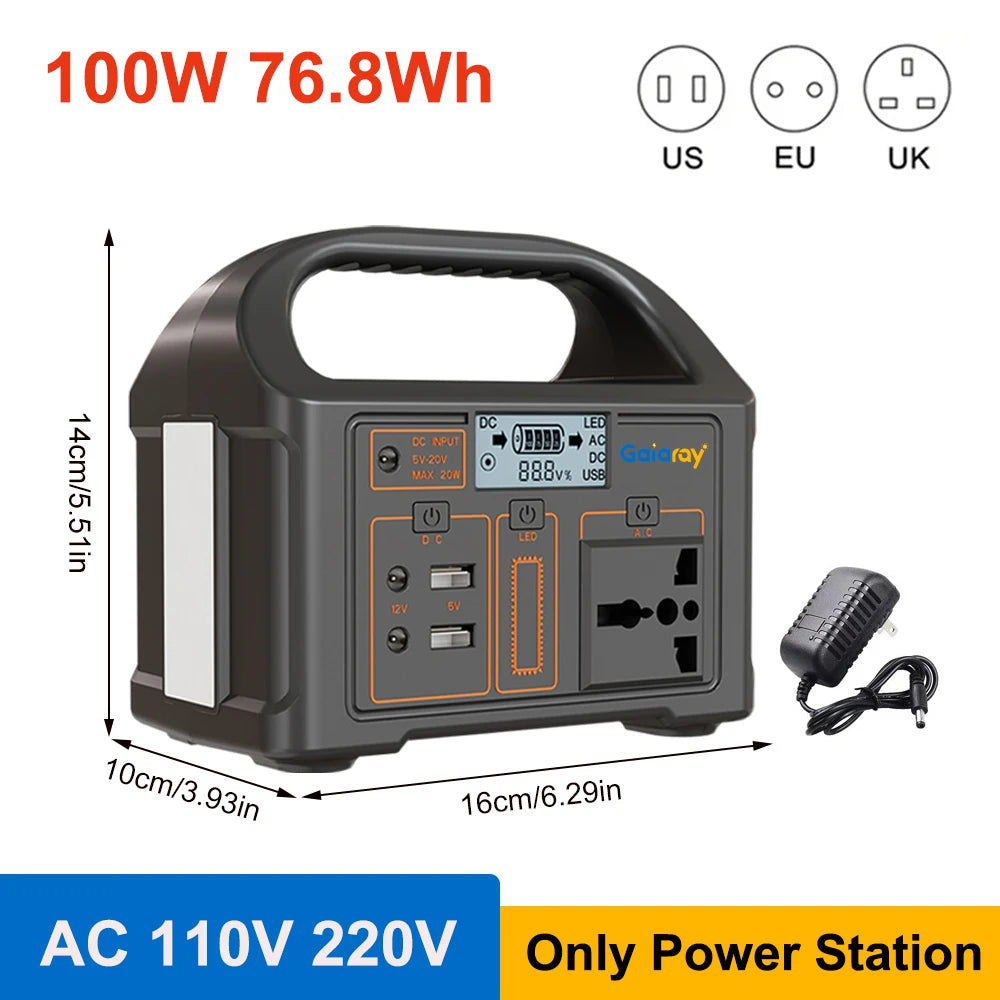 Gaiaray 500W 300W 100W Portable Power Station Solar Generator 460Wh LiFePo4 Battery 110V 220V Energy Power Plant for Camping RV