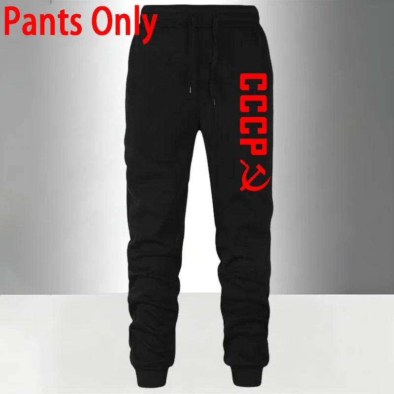 Men's Set/Coat/Pants CCCP Fashion Tracksuit Zipper Hooded Coat & Sweatpants Fall Winter Daily Casual Sports Jogger Sportswear