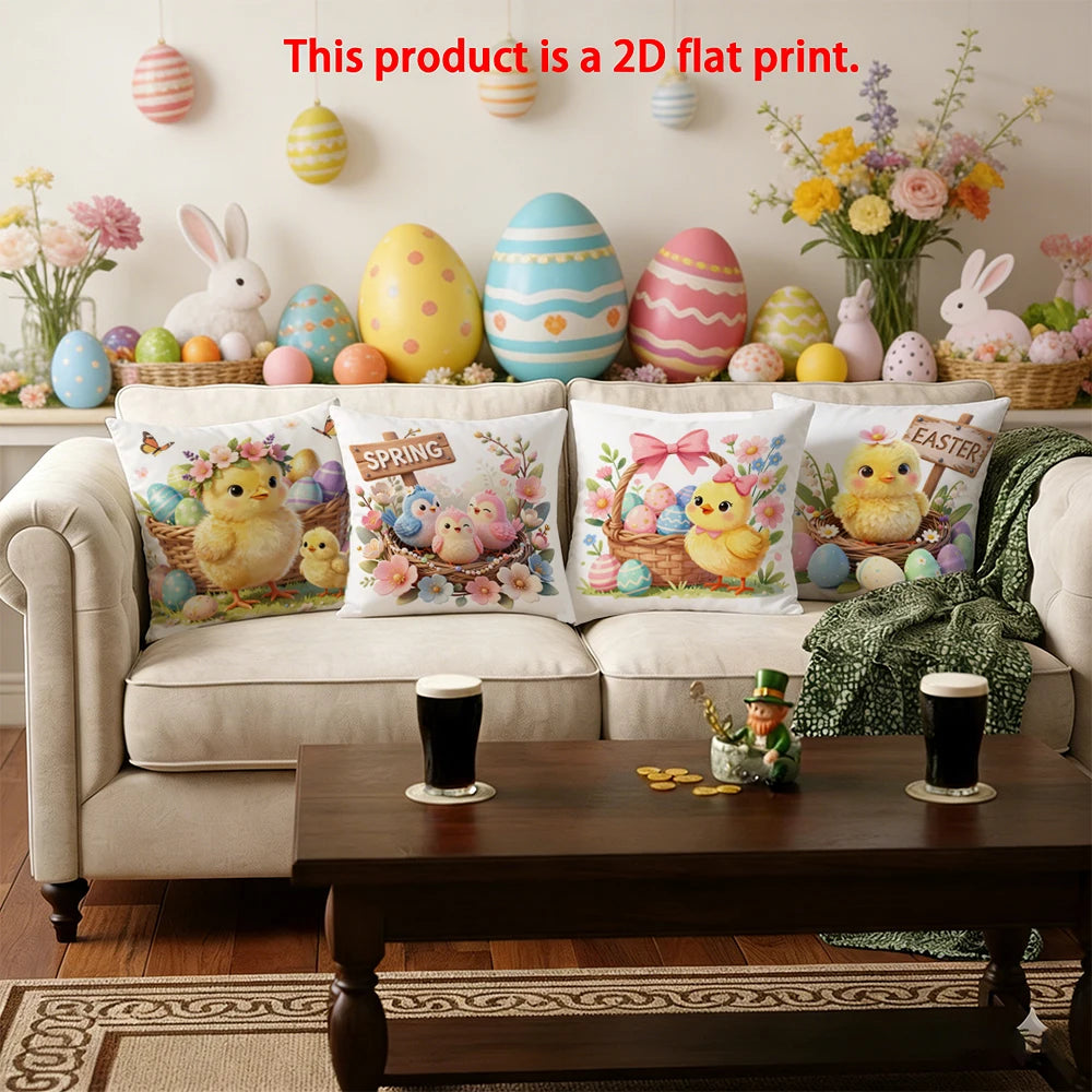 1/4PCS Easter Chicks and Spring Pillows Holiday, living room, sofa, bedroom, decorative cushion cover.