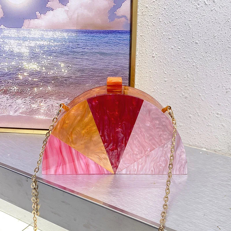 Acrylic Evening Box Bag For Women Clutch Purses Elegant Lady Prom Wedding Party Handbags Half Moon Crossbody Shoulder Bags