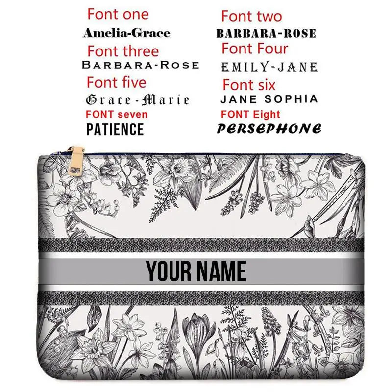 Graceful Customizable Name Women's Canvas Clutch Makeup Bag Purse Party Weekend Vacation Travel Cosmetic Bag Mobile Pouch Wallet