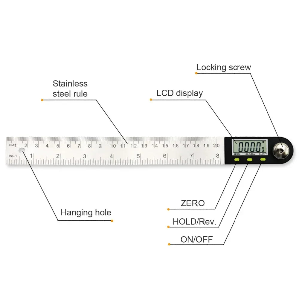 SHANHR 200mm/300 mm Digital Meter Angle Inclinometer Angle Digital Ruler Electron Goniometer Protractor Angle Finder