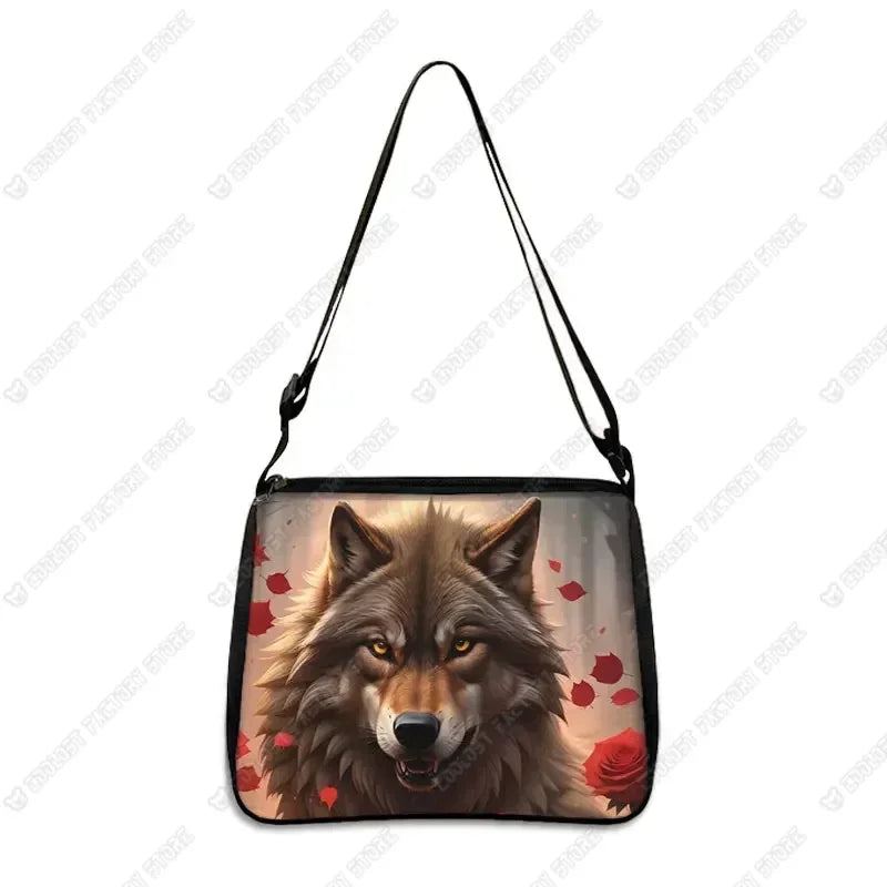 Howling Wolf Under The Moonlight Handbags Baby Wolf Messenger Bag Cool Howling Wolf Shoulder Bag Crossbody Bag Phone Holder