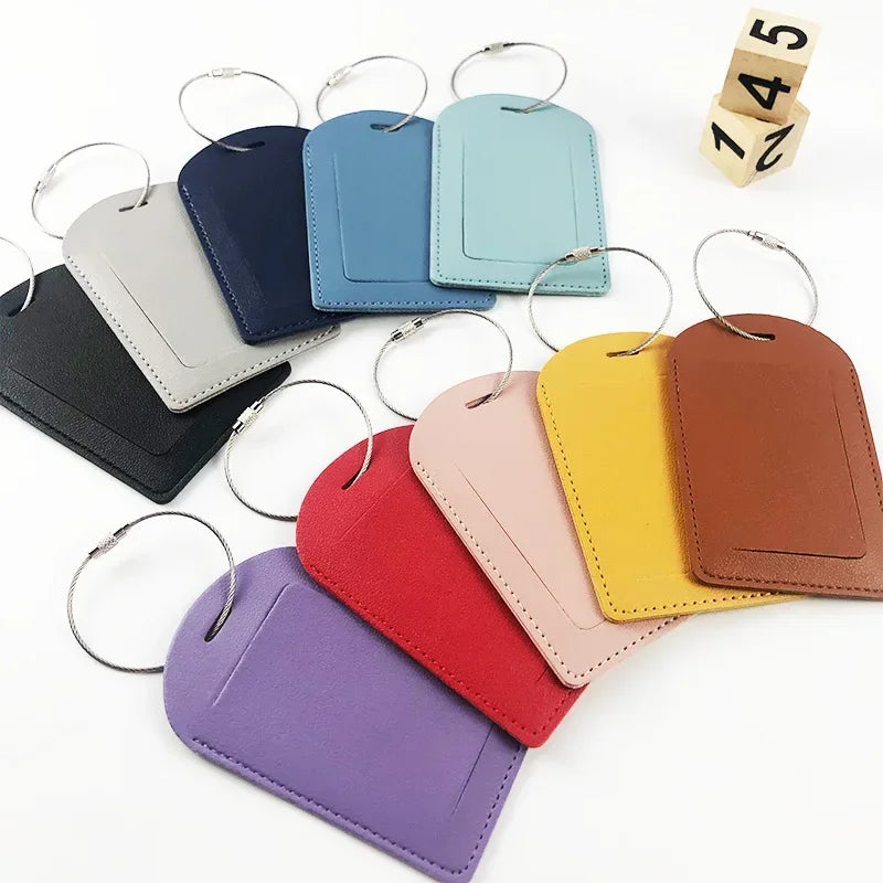 PU Leather Luggage Tag Suitcase Address Label Baggage Boarding Bag Tag Travel Accessories
