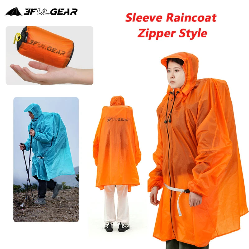 3F UL GEAR Hiking Raincoat Zipper 210T/15D Women/Men Waterproof Ultralight Outdoor Camping Travel Hooded Rain Coat Poncho Jacket