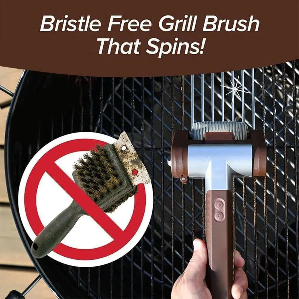 Electric Stainless Steel Grill Brush,Rechargeable Roller Type BBQ Grill Cleaner with LED Light,Outdoor Camping BBQ Cleaning Tool