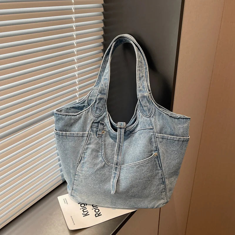 Retro Washed Women Tote Bag New Lazy Style Versatile Shoulder Bag Fashion Commuting Travel Armpit Storage Bag