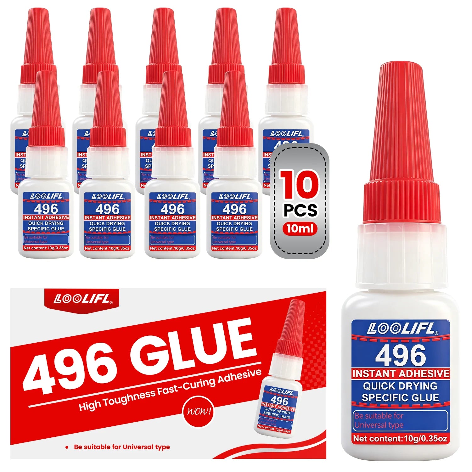 Loolifl Quick-Drying Glue, Dries in 3 Seconds Without Turning White, Strong Adhesive in Just One Step! Compatible with Metal, Plastic, and Wood, Resistant to High and Low Temperatures, Anti-Aging, Precise Application Without