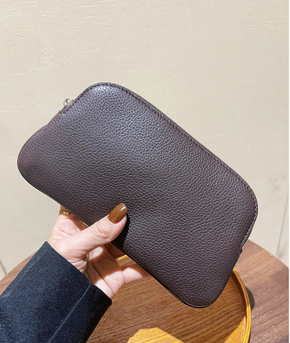Luxury Simple Design Women Clutch Bag Custom Name 100% Genuine Leather Small Pouch Wallet For Ladies Gift Dropship Clutch Purse