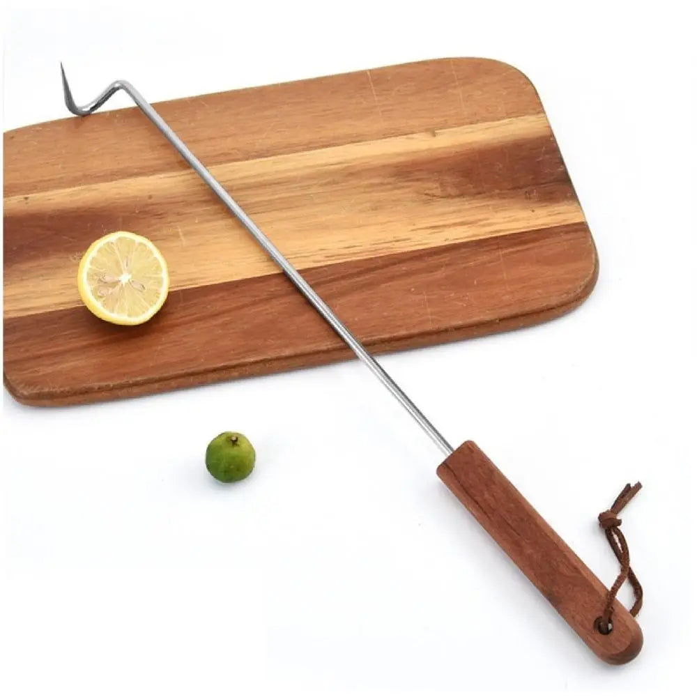 Outdoor Stainless Steel Meat Turner Hook BBQ with Wooden Handle Meat Hook Food Flipper Hook Cooking Grilling