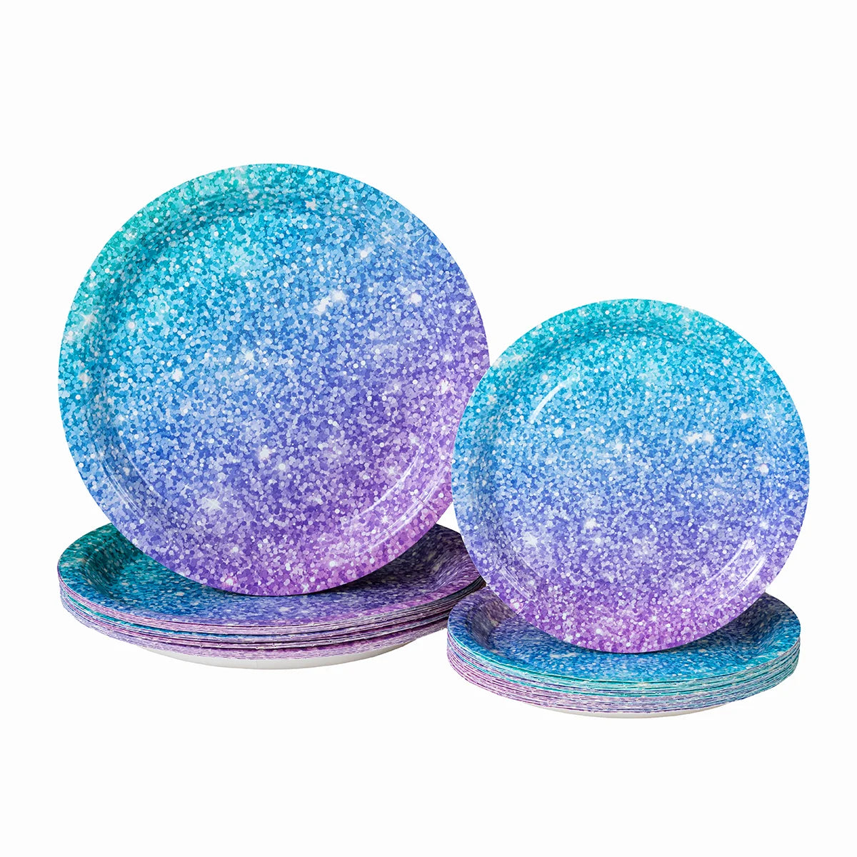 10/25/50pcs Disposable Galaxy Print Paper Plates Gradient Blue Purple Round Plates for Party Tableware