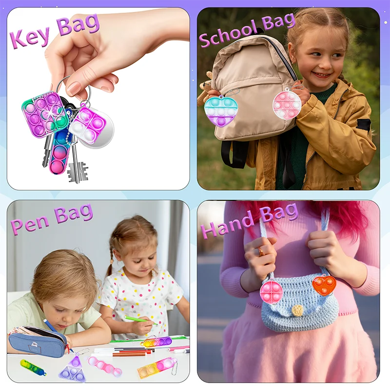 Mini Pop Keychain Fidget Toys Push Pop Bulk Keychain Party Favors For Kids Pop Bubble Toys Pack Boys Girls Adults