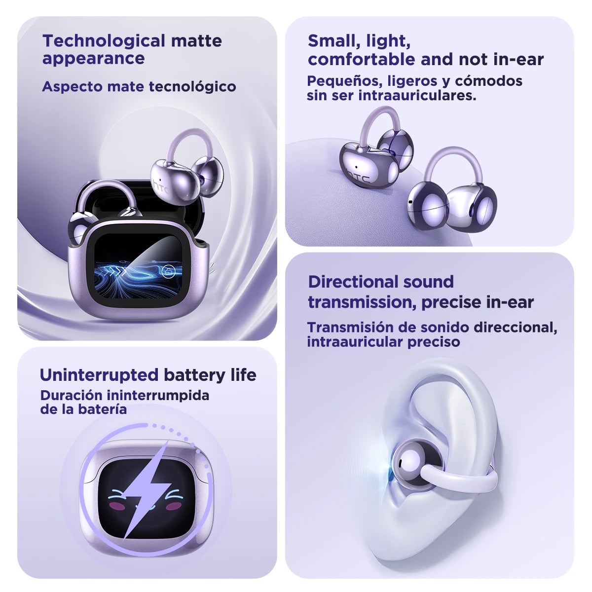 Auriculares Traductor DeIdioma HTC NE32 Clip-on Bluetooth Earphones LCD Multi-functional Screen HiFi Sound HD Call TWS Earbud