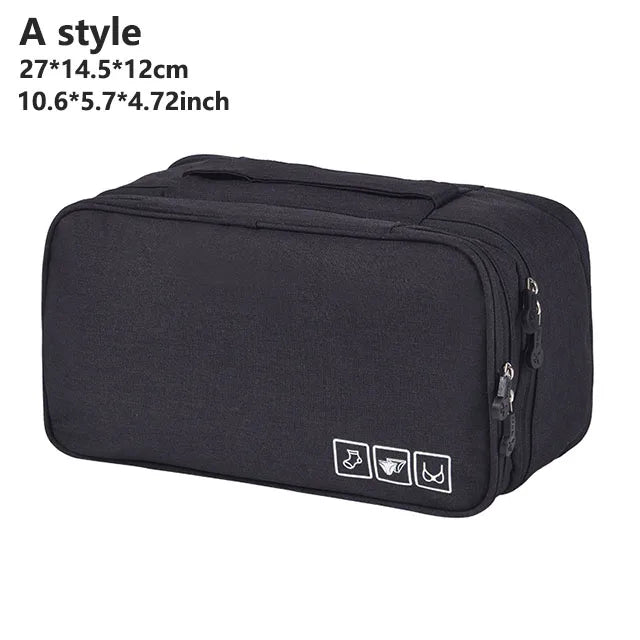 Women's Portable Multi-Layer Travel Lingerie Storage Bag Underwear Organizer Waterproof Divided Pouch for Socks & Bras Trip Case